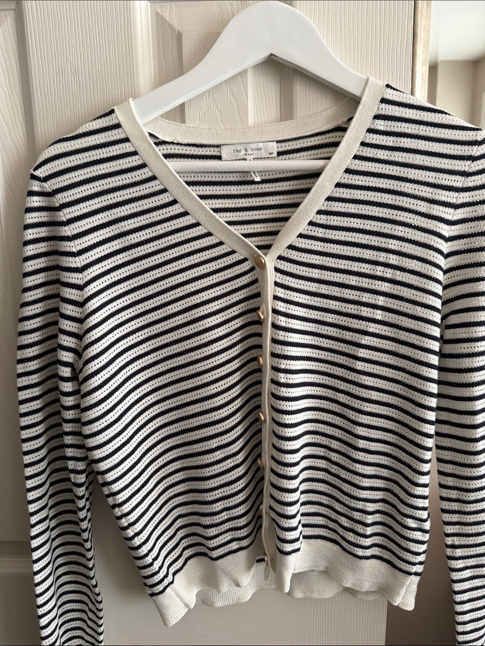 rag & bone Navy and White Striped Button-Front Cardigan